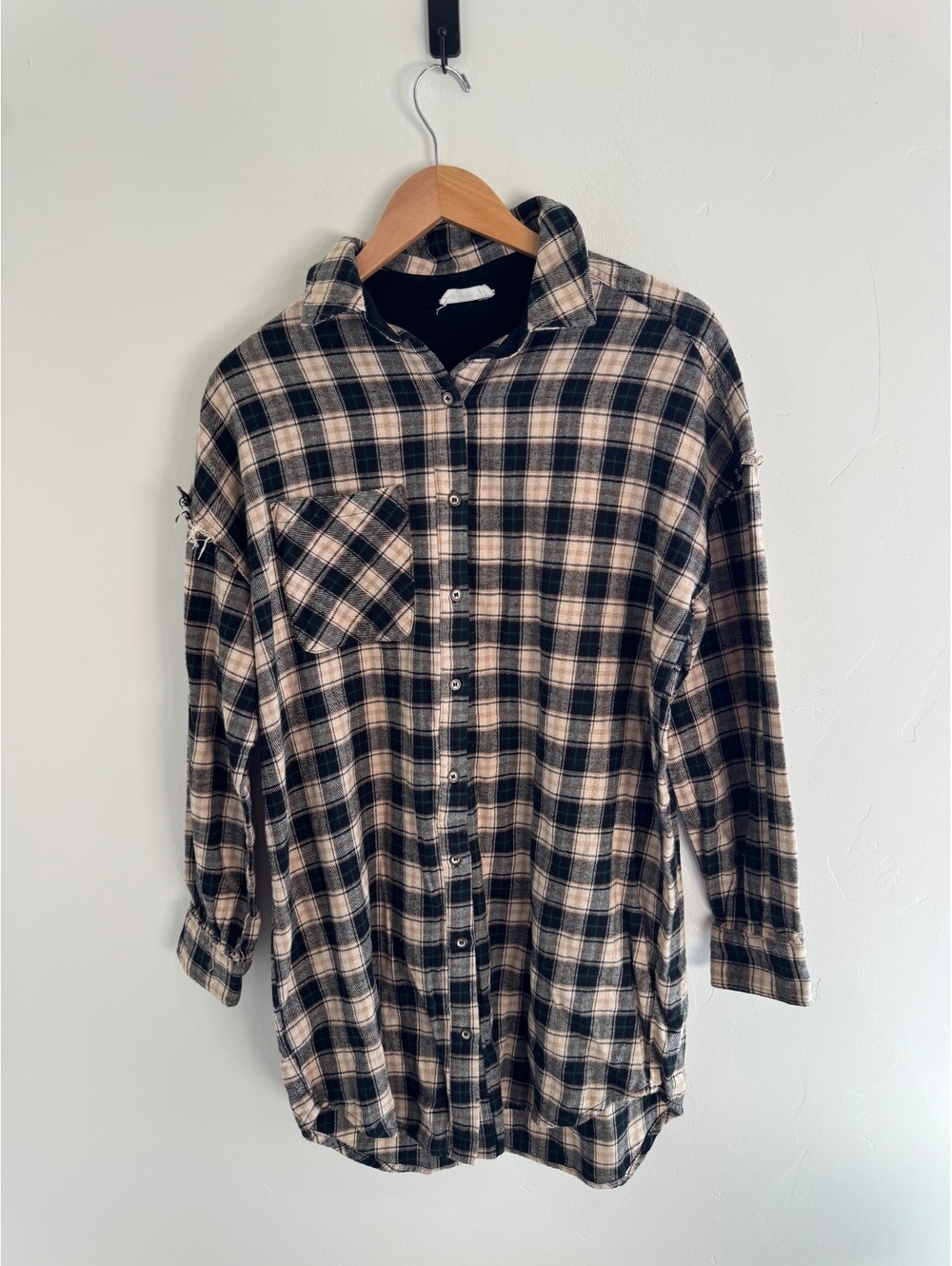 In Loom Plaid Distressed Button Down Shirt Dress – Size Small